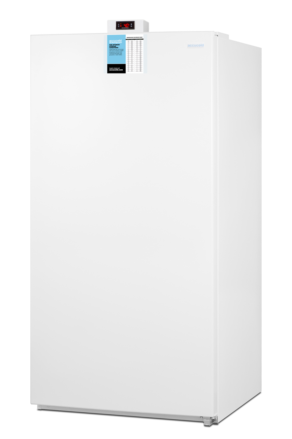 Upright all-refrigerator for general purpose storage with digital controls and white exterior finish